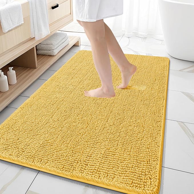 OLANLY Large Bathroom Rugs 59x35, Extra Soft Absorbent Chenille Bath Rugs, Rubber Backing Quick Dry, Machine Washable Bath Mats for Bathroom Floor, Tub and Shower, Home Decor Accessories, Yellow
