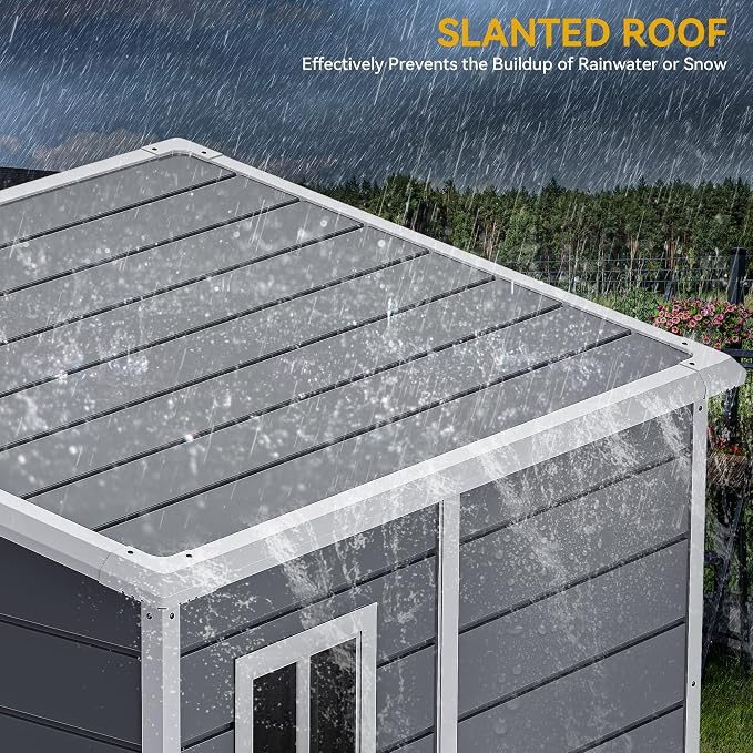 DWVO 5x4 FT Resin Storage Shed with Floor, All-Weather Outdoor Storage Shed with Lockable Door & Window, Waterproof Plastic Tool Shed for Garden, Backyard, Patio, Lawn, Gray