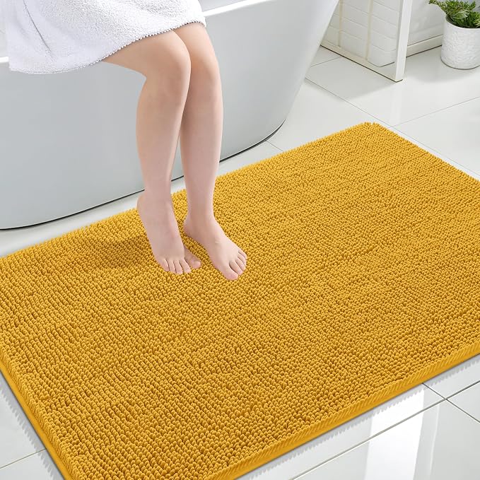 OLANLY Large Bathroom Rugs 47x32, Soft Absorbent Chenille Bath Rugs, Rubber Backing Quick Dry, Machine Washable Bath Mats for Bathroom Floor, Tub and Shower, Home Decor Accessories, Golden Yellow