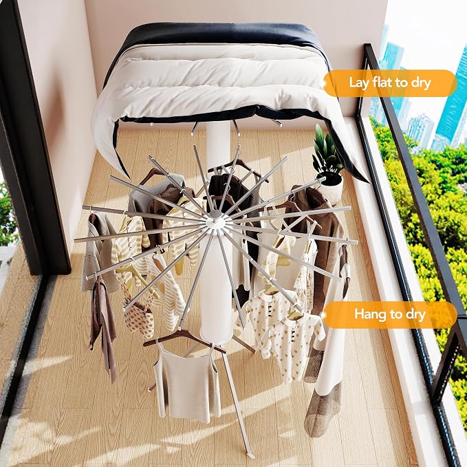LIENAHU Clothes Drying Rack,Drying Rack Clothing,Laundry Drying Rack,Floor Standing,16 Aluminium Poles,Collapsible,Retractable,Foldable,Folding Laundry Rack