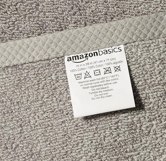 Amazon Basics 100% Cotton Lightweight Quick-Dry Hand Towel, 28" x 16", Platinum, 8-Pack