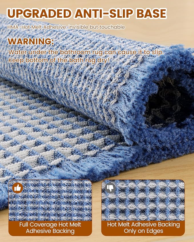 Smiry Waffle Bath Mat 72x24, Extra Soft Absorbent Bathroom Rugs, Non Slip Machine Washable Quick Dry Bath Rugs for Bathroom Floor, Tub, Shower, Home Decor Accessories, Blue & Cream