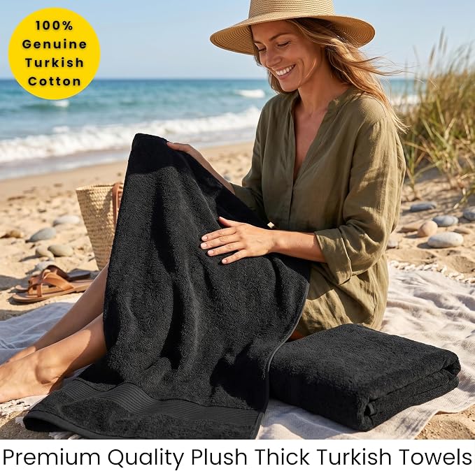 SALBAKOS 2-Piece 100% Turkish Cotton Bath Towels Extra Large 35x70, Black | Oversized Bath Sheet Towel for Bathroom & Beach, Thick, Super Soft, Highly Absorbent, Premium Hotel Quality, Made in Turkey