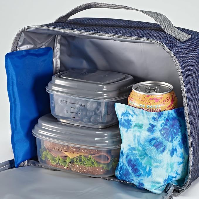 Fit & Fresh Cool Coolers 2 Pack Soft Ice for Lunch Bags, Flexible Stretch Nylon, Durable, Reusable Lunch Box Ice Packs, Soft Ice, Reusable Freezer Packs, Lunch Ice, Easy to Clean, Blue Tie Dye