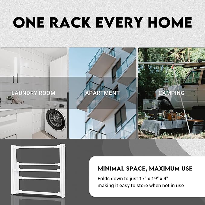ZOES HOMEWARE 2026 Enhanced Clothes Drying Rack | Foldable Drying Rack Clothing for Laundry | Small Collapsible Portable Dryers for Laundry | Use for Indoor & Outdoor | White 37.5"x29"x12"