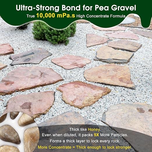 Teexpert 1 Gallon Rock Glue for Landscaping – Strong Pea Gravel Binder & Stone Adhesive for Walkways, Yards, Patios, and Decorative Driveway Edges