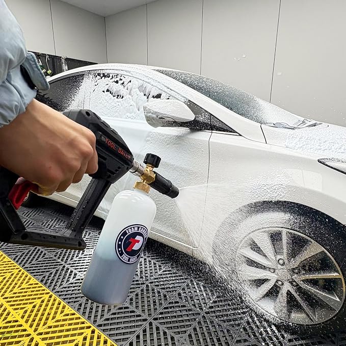 Tool Daily Short Pressure Washer Gun with Foam Cannon, 15° Curved Car Wash Brush with Long Handle, 5 Nozzle Tips, 1/4” Quick Connect