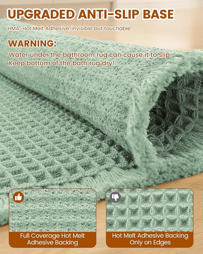 Smiry Waffle Bath Mat 30x18, Extra Soft Absorbent Bathroom Rugs, Non Slip Machine Washable Quick Dry Bath Rugs for Bathroom Floor, Tub, Shower, Home Decor Accessories, Sage Green