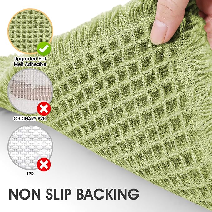 IM HOME Waffle Bath Mat Sage Green 36"x24", Boho Woven Modern Bath Mat Rugs, Absorbent Non Slip Bathroom Rugs, Soft Washable Bath Rugs with Tassels for Bathroom, Bedroom, Kitchen, Shower, Tub