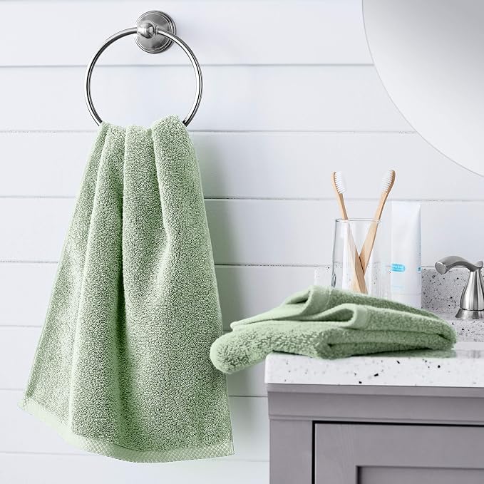 Amazon Basics Lightweight Quick-Dry Hand Towels, 100% Cotton, 28" x 16", Seafoam Green, 8-Pack