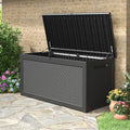 330 Gallon Outdoor Storage Box, Resin Large Deck Box Outdoor Waterproof Storage Bench with Lockable Lid for Patio Cushions, Garden Tools, Package Delivery, Pool Supplies, Black