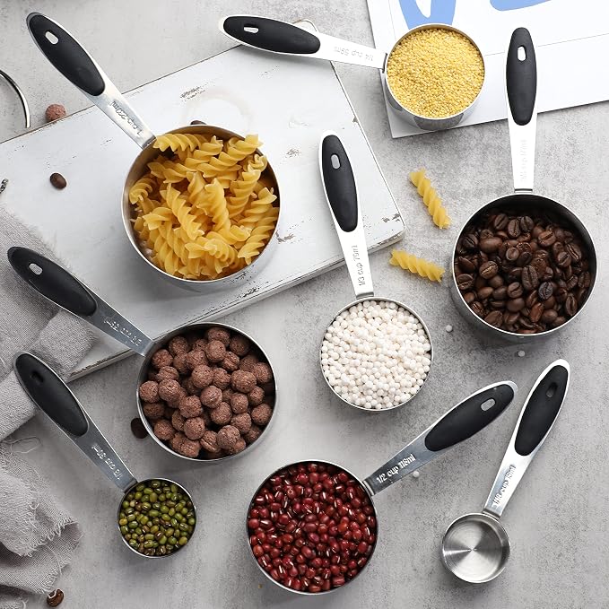 Measuring Cups and Spoons Set Stainless Steel Measuring Cups Double Sided Stackable Magnetic Measuring (Black)