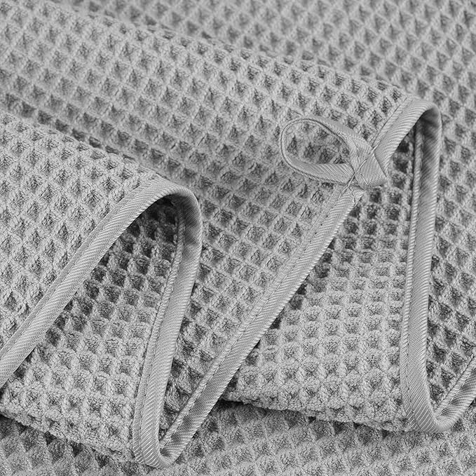 POLYTE 430 GSM Microfiber Quick Dry Lint Free Oversize Bath Towel Set, 6 Piece (Waffle Weave)