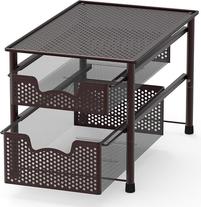 Simple Houseware Stackable 2 Tier Sliding Basket Organizer Drawer, Bronze