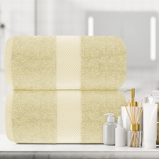 White Classic Luxury Soft Beige Bath Sheet Towels - 650 GSM Cotton Luxury Bath Towels Extra Large 35x70 | Highly Absorbent and Quick Dry | Hotel Collection Extra Large Bath Towels Oversized, 2 Pack