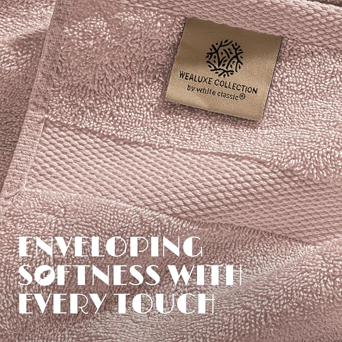 White Classic Wealuxe Pink Bath Towels 24x50 Inch, Cotton Towel Set for Bathroom, Hotel, Gym, Spa, Soft Extra Absorbent Quick Dry 6 Pack
