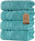 Hawmam Linen Teal Turquoise Hand Towels 4 Pack Turkish Cotton Premium Quality Soft and Absorbent Small Towels for Bathroom