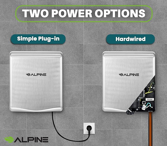 Alpine Commercial Hand Dryer with HEPA Filter, 8 Seconds Extreme Speed Electric Hand Dryer for Home Bathroom/Restaurant with Heat & Speed Control - ADA Compliant (120V Stainless Steel)