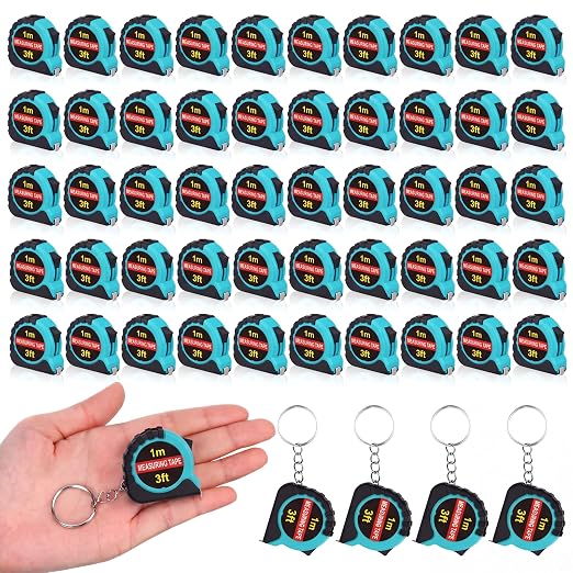 Kanayu 50 Pcs Mini Tape Measure Keychains 3 ft Small Retractable Measuring Tape Bulk with Lock Steel Easy Read Pocket for Birthday Party Favors Daily Use (Aqua Blue)