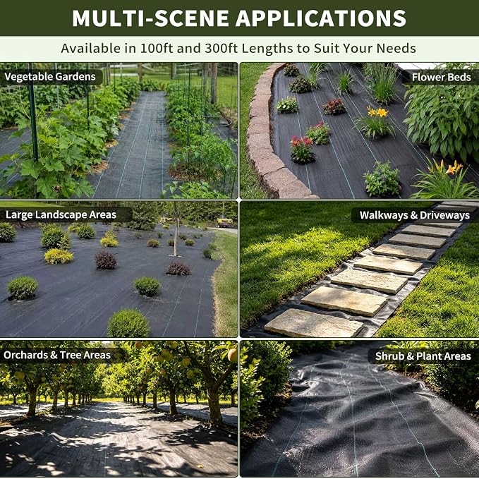 EXTRAEASY 6ft x 300ft Weed Barrier Fabric, Heavy Duty Landscape Fabric, 3.2oz Weed Control Fabric, Tear-Resistant Weed Blocker Ground Cover for Garden, Gravel, Driveway, Flower Bed