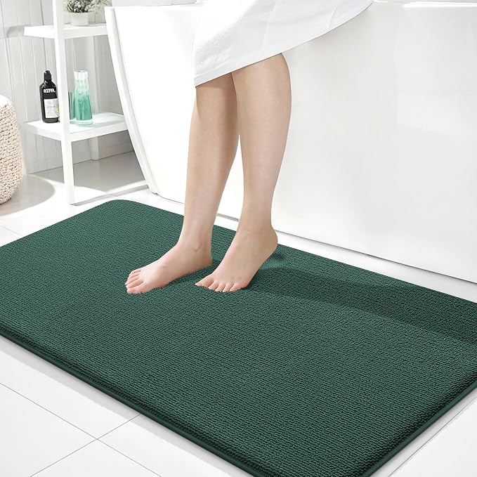 OLANLY Memory Foam Bathroom Runner Rugs 44x24, Long Mats, Blackish Green | Soft Quick Dry Bath Mats, Non-Slip, Absorbent Machine Washable Mat for Bathroom Floor, Tub and Shower, Home Decor Accessories