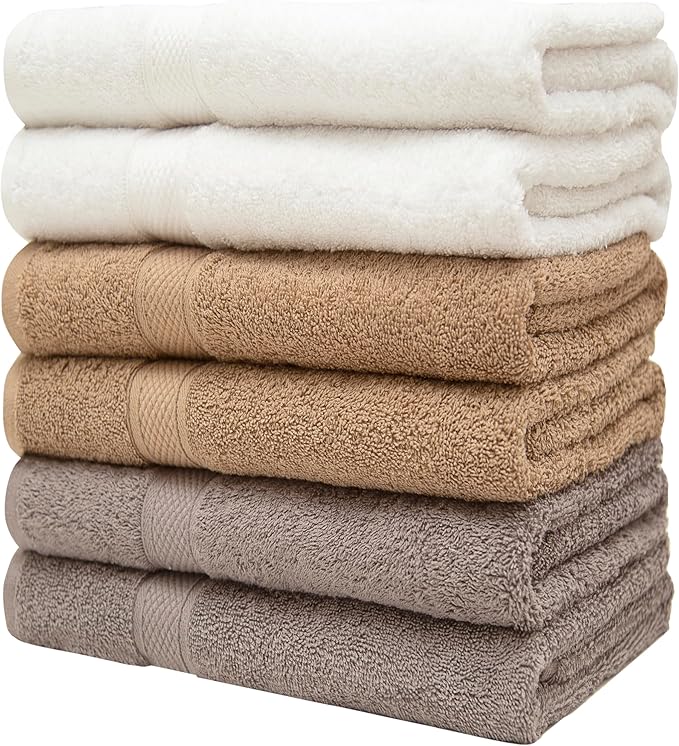 Pleasant Home Bath Towels Set of 6 (24” x 50”) 100% Cotton, 515 GSM | Soft & Highly Absorbent Towels for Bathroom, Gym, Pool & Spa | Bulk Bath Towels 6 Pack - Neutral Mix