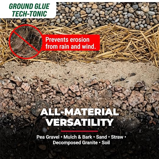 Ground Glue® Tech-Tonic Landscape Binder, Water Permeable Rock & Mulch Stabilizer for Garden Bed Soil, Sand, & Pea Gravel, Weatherproof & Pet Safe Adhesive for Trails & Slopes, Made in USA, 32 Fl oz | For Rock, Mulch, and Sand, Long-Lasting Stabilizer ...
