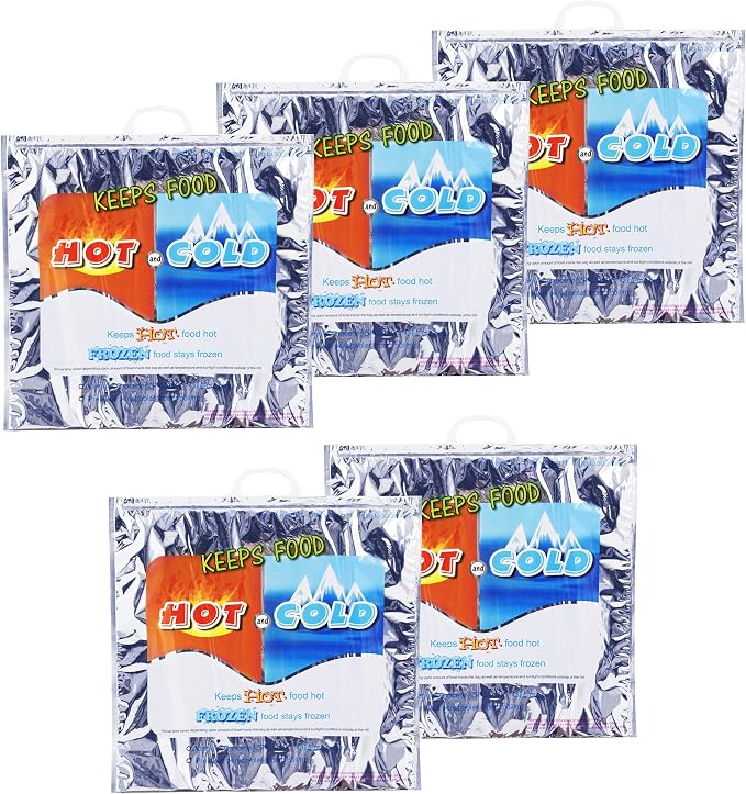Superio Hot and Cold Insulated Bags for Food Delivery, Grocery Shopping Bags, Food Storage for Hot and Frozen Food for Travel, Disposable Cooler Bag, Reinforced Thermal Lunch Bag (5, 20"x5.5"x19")
