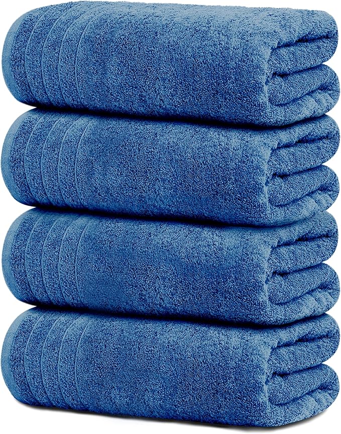 Tens Towels 4 Piece Extra Large Bath Towels 30 x 60 Inches, Blue | 100% Cotton, Larger & Lighter Weight, Quicker to Dry, Super Soft and Absorbent, Perfect for Bathroom