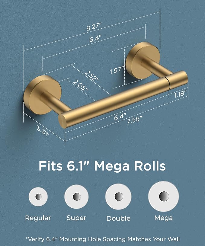 FORIOUS Toilet Paper Holder Wall Mount, Stainless Steel Rustproof Double Post Pivoting Tissue Roll Holder for Bathroom, Commercial Toilet Paper Dispenser (2 Pack, Brushed Gold)