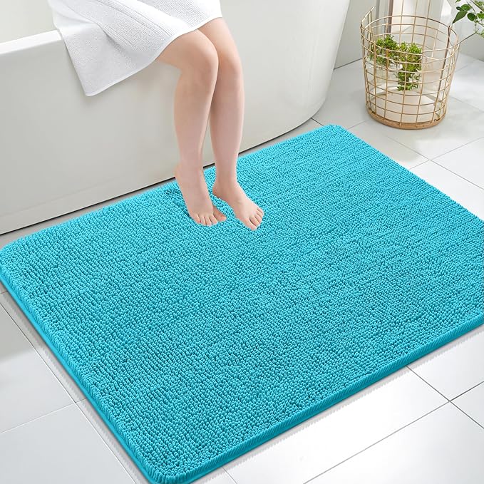 OLANLY Large Bathroom Rugs 40x32, Extra Soft Absorbent Chenille Bath Rugs, Rubber Backing Quick Dry, Machine Washable Bath Mats for Bathroom Floor, Tub and Shower, Home Decor Accessories, Aqua Sky