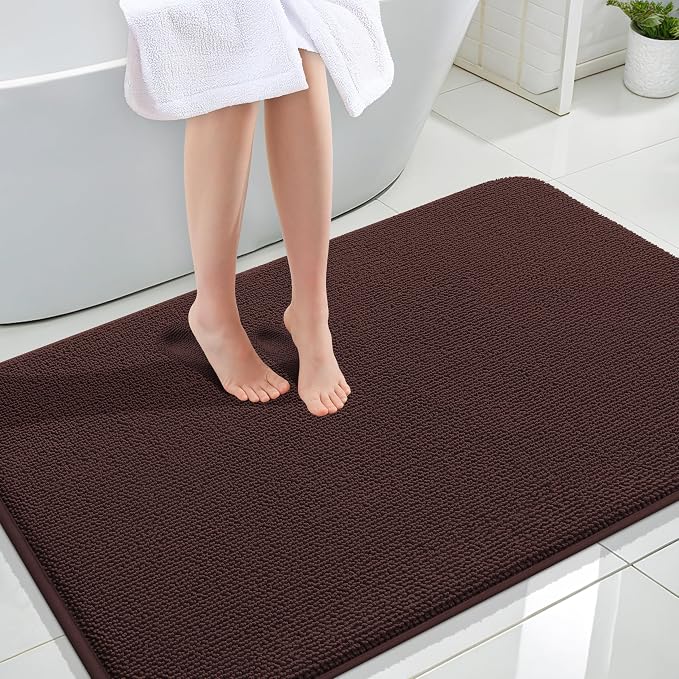 OLANLY Memory Foam Large Bathroom Rugs 47x32, Absorbent Bath Mat, Brown | Soft Quick Dry Bath Mat Rugs, Non-Slip, Machine Washable Mat for Bathroom Floor, Tub and Shower, Home Decor Accessories