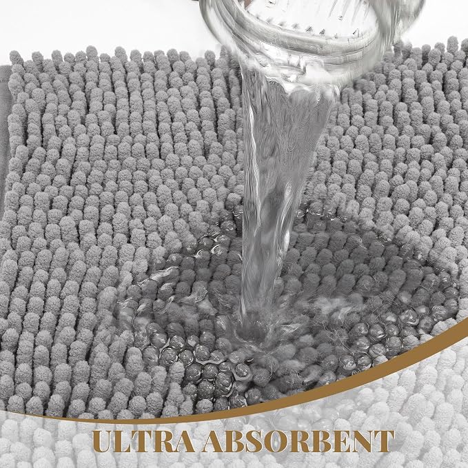 Bathroom Rugs Mat 48 x 36, Thick Soft Absorbent Chenille Bath Rugs, Rubber Backing Bath Mats for Bathroom Floor, Tub, Shower, Bedroom, Home Decor Accessories, Quick Dry Machine Washable, Grey