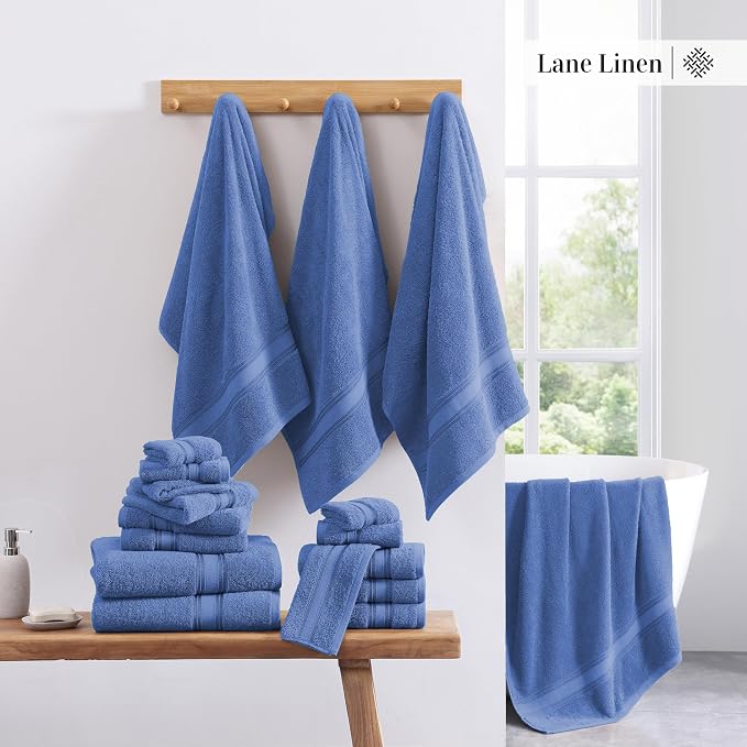 LANE LINEN Towel Set Soft Absorbent Quick Dry 100% Cotton 3 Piece - Allure | Cotton Bath Towels - Lightweight & Breathable, Fade-Resistant Color, Classic Terry Weave, Densely Woven, Coordinated Colors