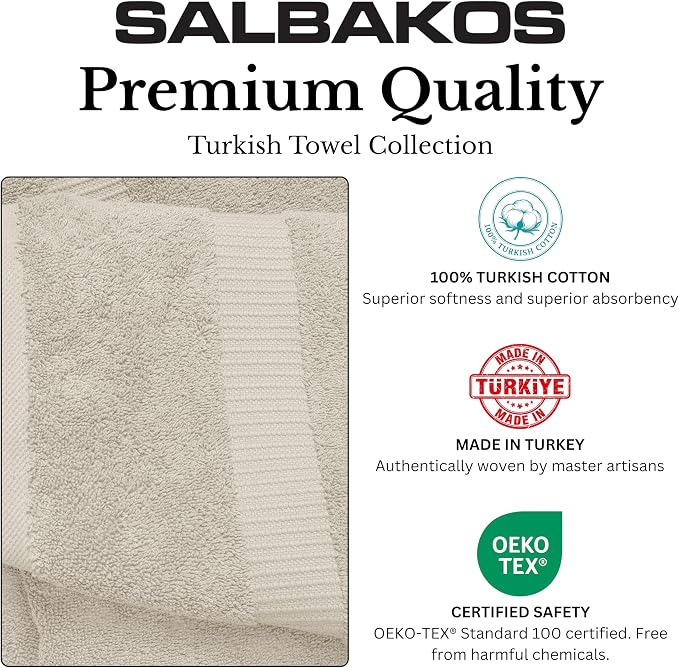SALBAKOS 6-Piece 100% Turkish Cotton Hand Towels, 16x30 inch, Ivory | Large Size Thick Super Soft Highly Absorbent, Versatile Hair Face & Hand Drying Towel, Premium Hotel Quality Made in Turkey