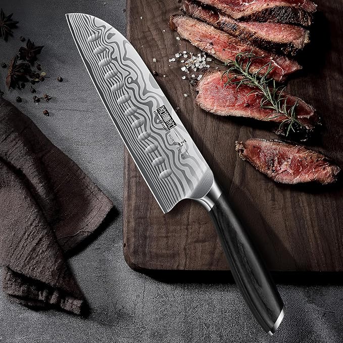 HOSHANHO 7" Santoku Knife, Japanese High Carbon Powder Steel Kitchen Knife | Ultra Sharp Chefs Knife for Meat/Vegetables, Kitchen Santoku Knives with Ergonomic Pakkawood Handle, Ideal for Slicing