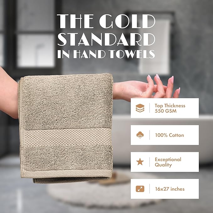 White Classic Wealuxe Taupe Hand Towels for Bathroom [12 Pack] Cotton Hand Towel Bulk for Gym, Kitchen and Spa, 16x27 Inches Soft Highly Absorbent Quick Dry Terry Salon Towels