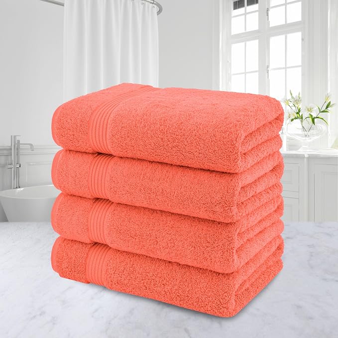 American Veteran Towel, 100% Cotton Turkish Bath Towels for Bathroom 4 Pack, 27x54 Extra Large Premium Soft Drying Bathroom Towels, Aqua Blue