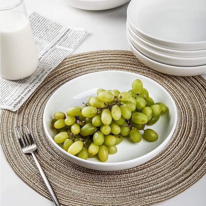 Selamica Ceramic 7.8 inch pasta bowls, 26 Ounce large porcelain salad soup bowls, dishwasher microwave safe, set of 6(White)
