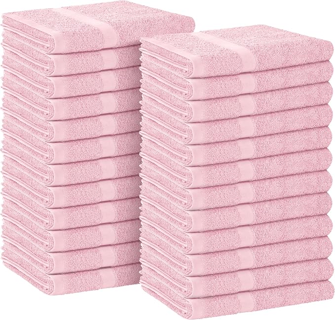 Avalon Towels Salon Towel - Pink Hand Towels Bulk Pack of 24 - 100% Cotton Absorbent Spa, Facial & Gym Towel for Working Out - 16x27 Inches (Not Bleach Proof)