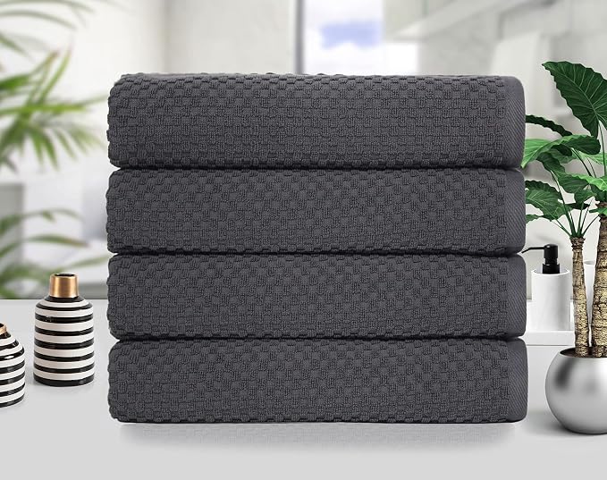 COTTON CRAFT Euro Spa Waffle Weave Bath Towels - Set of 4 Grey Towels | Pure 100% Ringspun Cotton Oversized Luxurious Towel Set - Soft Plush Super Absorbent Low Lint Quick Dry - 30 x 56 inches