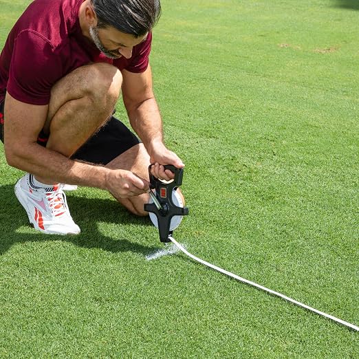 Champion Sports Open Reel Measuring Tapes – Durable Hand Crank with Metal Spike, Dual-Sided Feet & Meters, Perfect for Track & Field and Long Jump, 100 ft/30 meters