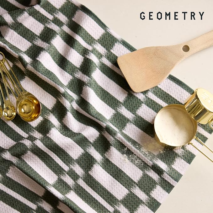 GEOMETRY Kitchen Tea Towels - Quick Dry Microfiber Dish Towels for Kitchen - Meadow 18" x 30" - 5 Pack