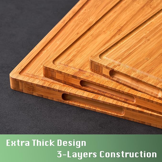 Allsum XL Cutting Board for Kitchen, 20x15" Extra Large, 1" Thick Bamboo Wood Butcher Chopping Block, Cheese Board, Durable Reversible with Juice Grooves and Handles