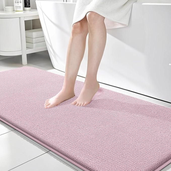 OLANLY Memory Foam Bathroom Runner Rugs 70x24, Long Bath Mats, Dusty Rose | Soft Quick Dry Bath Mats, Non-Slip, Absorbent Machine Washable Mat for Bathroom Floor, Tub and Shower, Home Decor Accessories