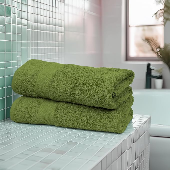 Medium Size Bath Towels Set of 6 – 100% Cotton Terry – 24" x 48" – Quick Dry, Soft & Highly Absorbent – Forest Green Towels for Bathroom, Gym, Spa, Pool & Daily Use