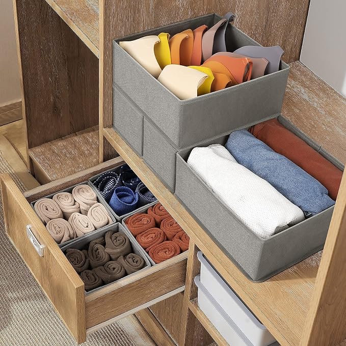 Criusia Drawer Organizer Clothes, 8 Pack Underwear Organizer, Foldable Closet Organizers and Storage Dresser Dividers for Clothes, Socks, Scarves, Ties (Gray)