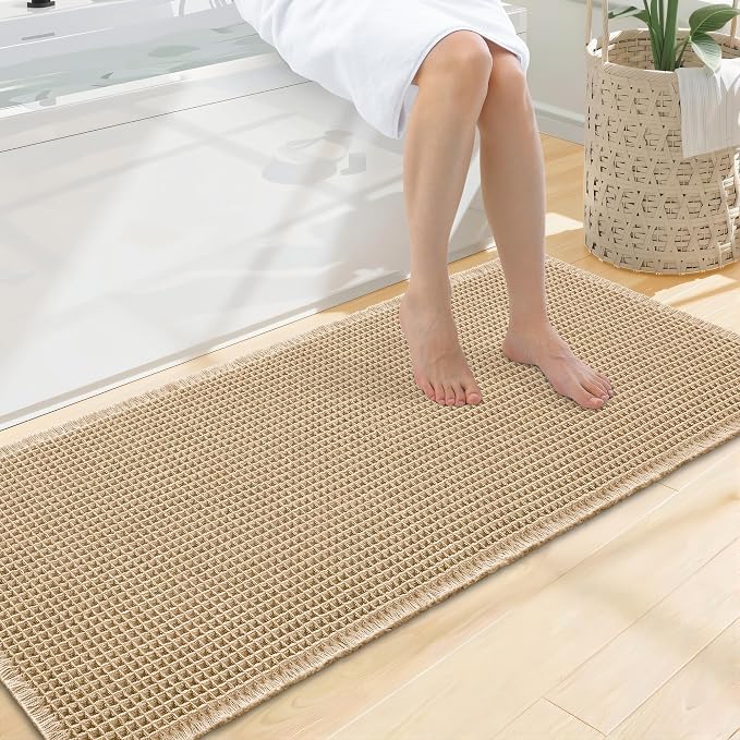 Smiry Waffle Bath Mat 47x20, Extra Soft Absorbent Bathroom Rugs, Non Slip Machine Washable Quick Dry Bath Rugs for Bathroom Floor, Tub, Shower, Home Decor Accessories, Brown