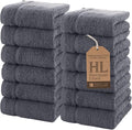 Hawmam Linen Luxury Cotton Washcloths 13x13 Inch - Large Hotel Spa Bathroom Face Towel | 12 Pack | Grey