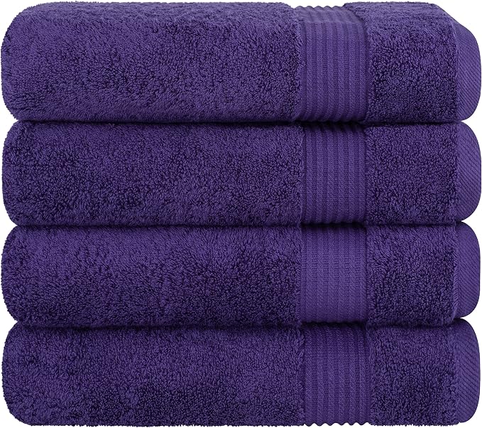 Cotton Paradise 100% Cotton Turkish Towel Set, Soft Absorbent Quick Dry, 4 Piece Bath Towel Set, Violet Purple